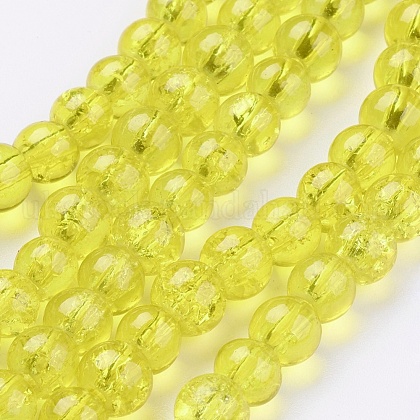 1Strand Yellow Transparent Crackle Glass Round Beads Strands UK-X-CCG-Q001-6mm-04-1