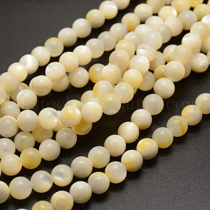 Round Yellow Shell Beads Strands UK-BSHE-N006-01-8mm-K-1