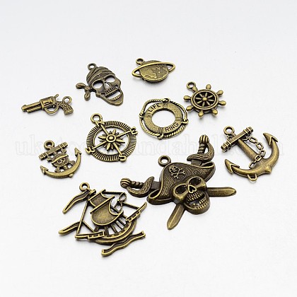 Nautical Theme Pirate Tibetan Silver Alloy Pendants UK-TIBEP-X0030-AB-FF-K-1