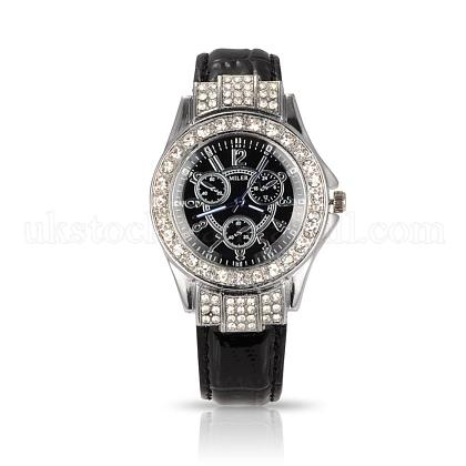 Stainless Steel Leather Diamond-studded Wristwatch Quartz Watches UK-WACH-N008-04B-1