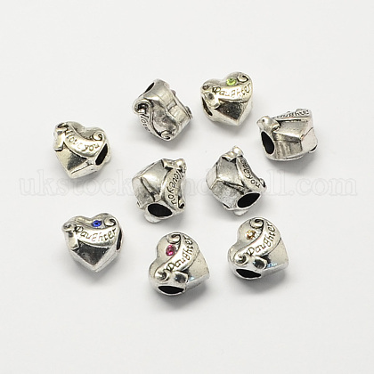 Alloy Rhinestone Heart Large Hole European Beads UK-MPDL-R036-33-K-1