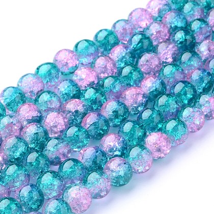 Spray Painted Crackle Glass Beads Strands UK-CCG-Q002-10mm-06-K-1