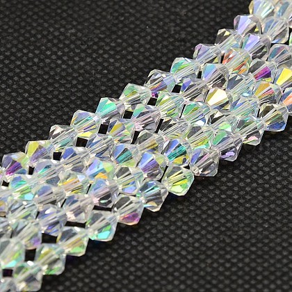 Imitate Austrian Crystal Electroplate Bicone Glass Bead Strands UK-GLAA-F029-4x4mm-A01-1