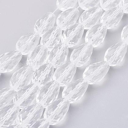 Clear Faceted Glass Teardrop Beads Strands UK-X-GLAA-R024-15x10mm-12-1