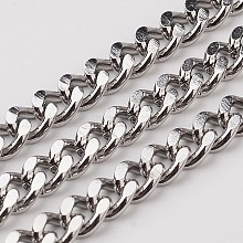 Non-Tarnish 304 Stainless Steel Cuban Link Chains, Chunky Curb Chains, Faceted, Unwelded, Stainless Steel Color, Link: 7x5x1.3mm