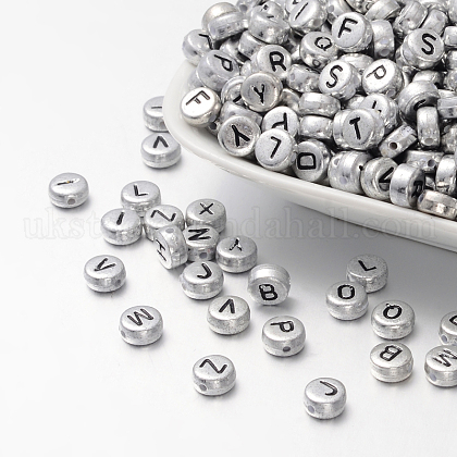 Silver Color Plated Acrylic Horizontal Hole Letter Beads UK-PB43C9070-1