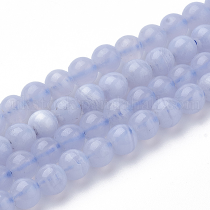 Natural Blue Chalcedony Bead Strands UK-G-R193-02-6mm-1