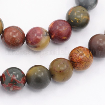 Round Natural Picasso Stone/Picasso Jasper Beads Strands UK-G-D624-10mm-1