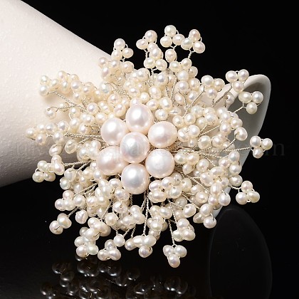 Flower Natural Pearl Safety Brooches UK-JEWB-L006-03-K-1