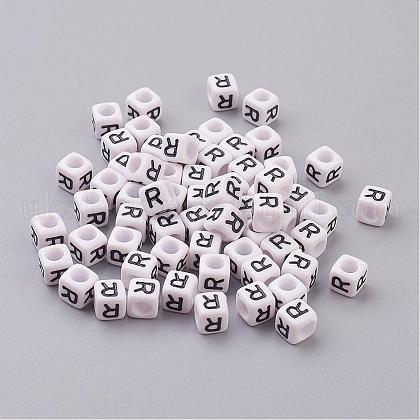 Letter R White Cube Letter Acrylic Beads UK-X-PL37C9308-R-1