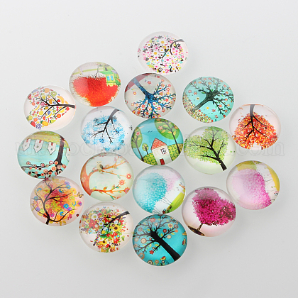 Tree of Life Printed Half Round/Dome Glass Cabochons UK-X-GGLA-A002-20mm-GG-1