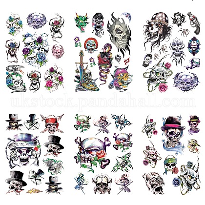 Skull Cool Body Art Removable Temporary Tattoos Paper Stickers UK-AJEW-K003-213-K-1