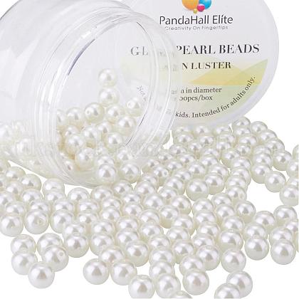 8mm About 200Pcs Glass Pearl Round Beads for Jewelry Making Round Box Kit Anti-flash White UK-HY-PH0001-8mm-011-1