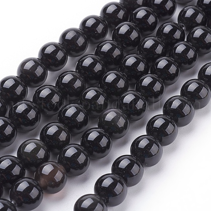 Natural Obsidian Beads Strands UK-X-G-G099-8mm-24-1