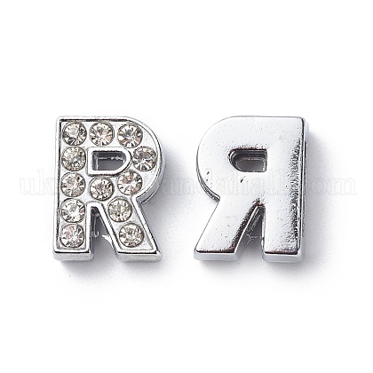 Alloy Initial Slide Charms with Grade A Rhinestones&nbsp;UK-ALRI-R032-R-FF-1