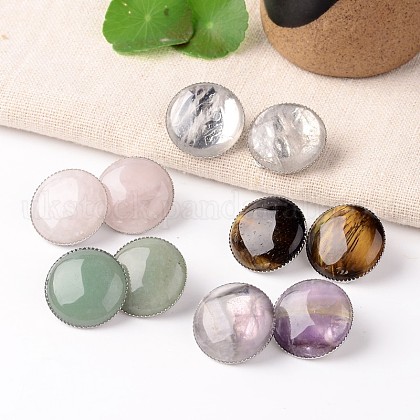 Natural Mixed Stone Dome/Half Round Clip-on Earrings UK-EJEW-J090-M-1