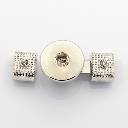 Rectangle Brass with Alloy Rhinestone Snap Leather Cord Clasp Making for Snap Buttons UK-MAK-F005-15-1