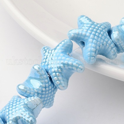 Handmade Porcelain Starfish Beads Strands UK-X-PORC-E007-08-1
