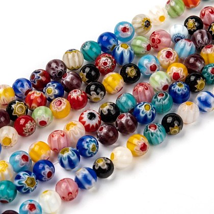 Handmade Millefiori Glass Beads Strands UK-LK13-1