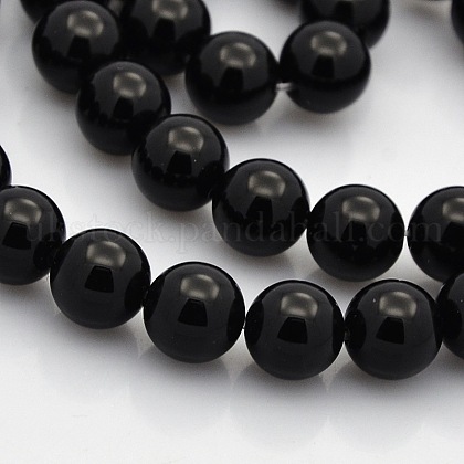 Round Natural Black Onyx Beads Strands UK-G-N0120-26-8mm-1