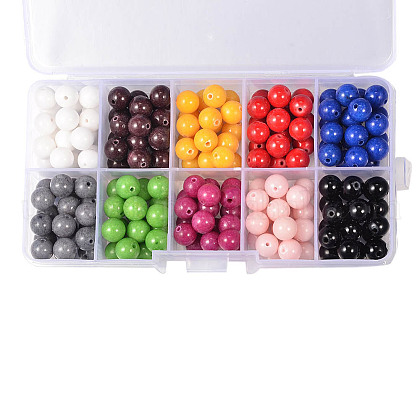 1 Box 10-color Natural Mashan Jade Round Beads UK-G-X0005-02-1