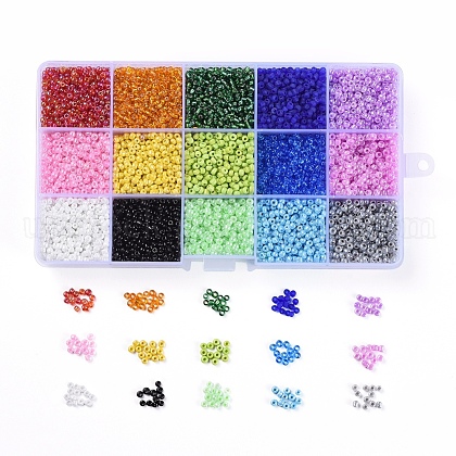 15 Colors 8/0 Glass Seed Beads UK-SEED-X0052-04-3mm-1