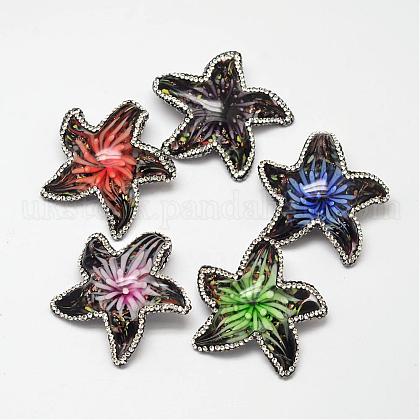 Starfish/Sea Stars Handmade Foil Glass Rhinestone Pendants UK-FOIL-M015-07-1