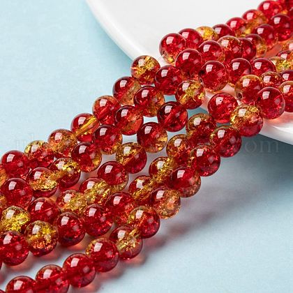 Spray Painted Crackle Glass Beads Strands UK-CCG-Q002-8mm-10-1