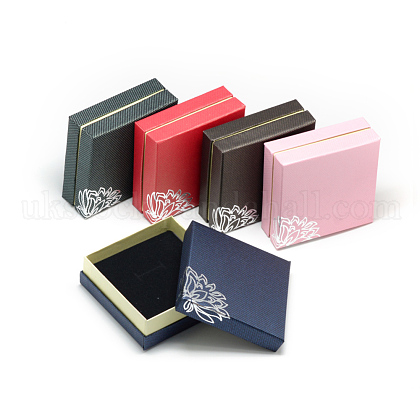 Silver Tone Flower Cardboard Jewelry Boxes UK-CBOX-R036-01-1
