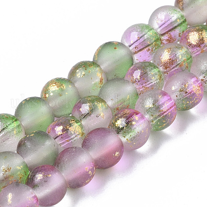 Frosted Spray Painted Glass Beads Strands UK-GLAA-N035-03A-C01-1