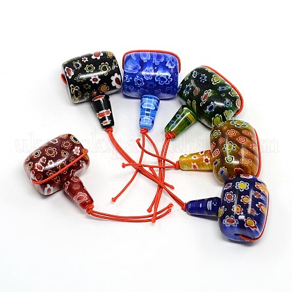 Calabash Handmade 3-Hole Guru Millefiori Lampwork Buddha Beads UK-LK-L002-M-1