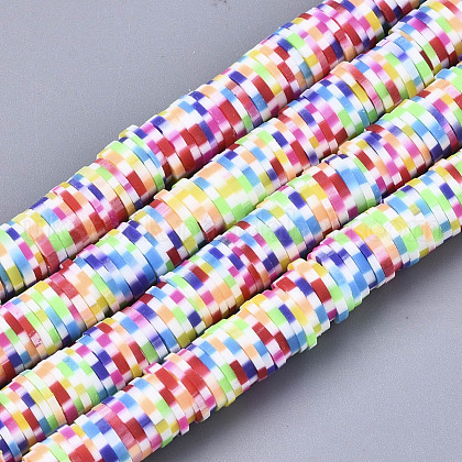 Rainbow Color Handmade Polymer Clay Beads Strands UK-CLAY-R091-6mm-02-1