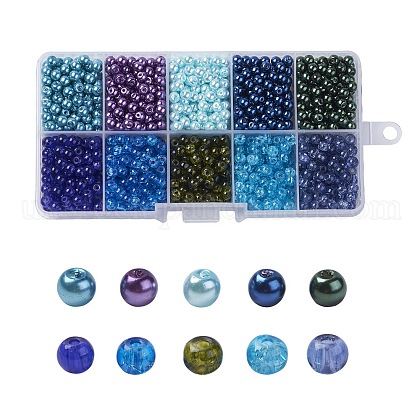 Mixed Baking Painted Crackle Glass & Glass Pearl Bead Sets UK-HY-X0009-4mm-08-1