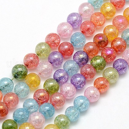 Electroplate Synthetic Crackle Quartz Beads Strands UK-G-L155-6mm-07-K-1