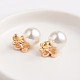 Golden Plated Enamel Flower Alloy Acrylic Pearl Ball Stud Earrings UK-EJEW-E164-04A-K-2
