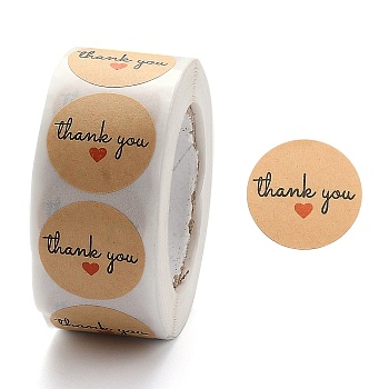 1 Inch Thank You Stickers, Self-Adhesive Paper Gift Tag Stickers, Adhesive Labels On A Roll for Party, Christmas Holiday Decorative Presents, Word, BurlyWood, Sticker: 25mm, 500pcs/roll