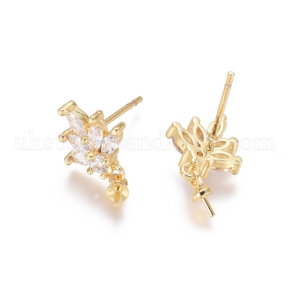 Brass Cubic Zirconia Stud Earring Findings UK-EJEW-E257-01G-1