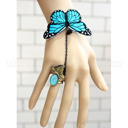 Gothic Style Butterfly Bracelet Alloy Resin Finger Ring Linked Jewelry UK-BJEW-JL077-01-K-1