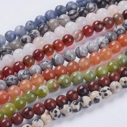 Natural Mixed Gemstone Beads Strands UK-G-G151-6mm-M1-1