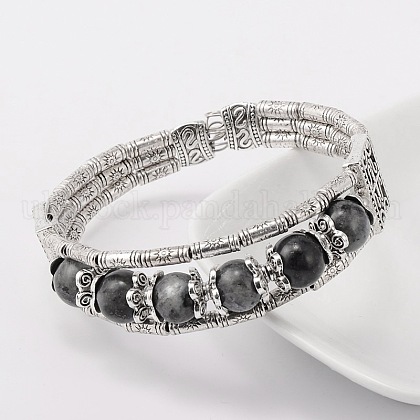 Tibetan Style Antique Silver Alloy Natural Labradorite Gemstone Bracelets UK-BJEW-JB01649-05-1
