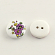 2-Hole Flower Pattern Printed Wooden Buttons UK-BUTT-R031-056-2